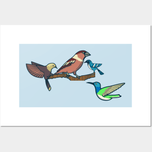 Hand Drawn Flying Bird Branch Posters and Art